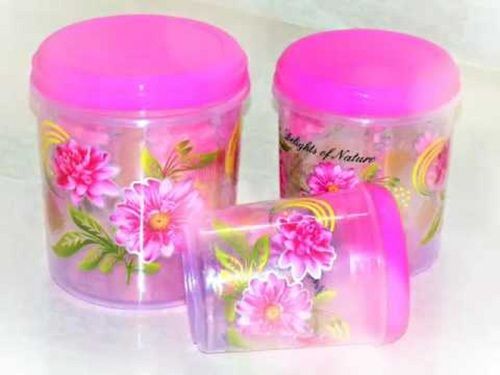 Printed Round Big Plastic Container 3 Storage Box For Grocery Items And Multi Utility