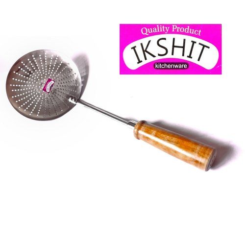 Stainless Steel Round Deep Fry Strainer With Wooden Handle For Kitchen Uses