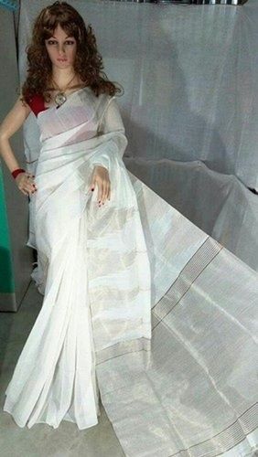 Spring White Casual Wear Skin Friendly Plain 100% Pure Cotton Silk Traditional Saree