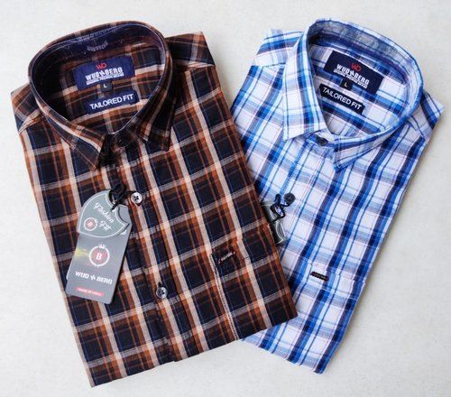 Comfortable To Wear Washable Wud N Burg Men'S Cotton Checked Shirt Collar Style: Classic