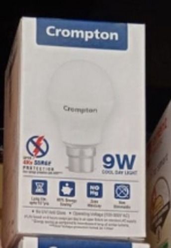 White Energy Efficient 9W Crompton Round And Cool Daylight Led Bulb For Room & Balcony