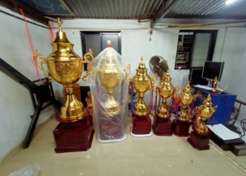 High Quality and Long Lasting 6 Feet Golden Color Metal Trophies Used in Promotional Events