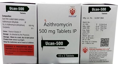  Ucan-250 Azithromycin 500 Mg Tablet Ip, 10X3 ब्लिस्टर पैक जनरल मेडिसिन