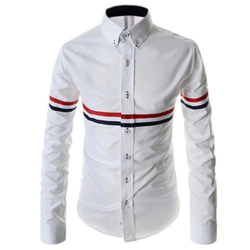 No Fade White Color Readymade Mens Cotton Shirt With Normal Wash And Breathable