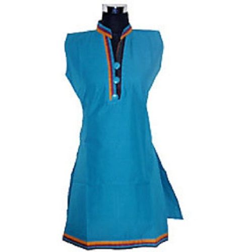 Spring Blue Color Plain Ladies Kurti, Casual Wear, Wear In Any Climate Washable And Breathable Made From Silk