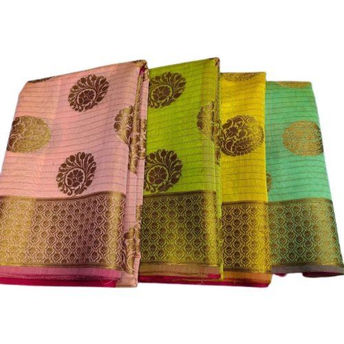 Printed Ladies Party Wear Chanderi Silk Cotton Saree 6.3M With Blouse Piece