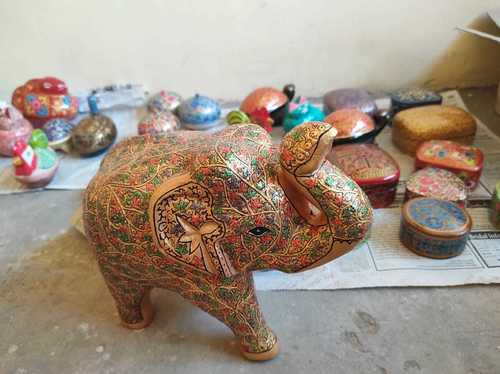 Multicolored Handcrafted Wooden Elephant Statue For Home Decor