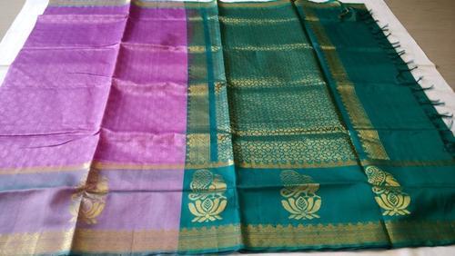 Pink And Green Festive Wear 100% Pure Art Silk Saree With Peacock Border Design