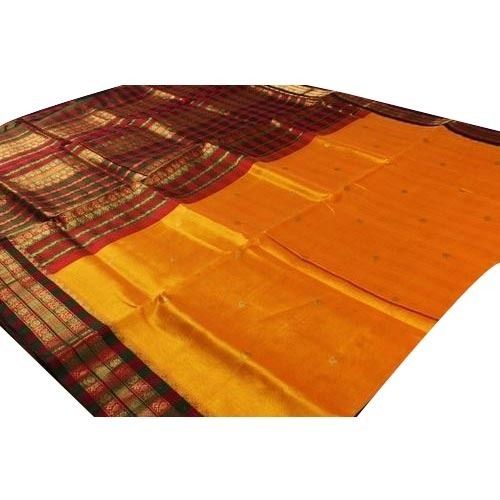 Printed Skin Friendly Pure And Beautiful Look Brown Semi Cotton Silk Saree