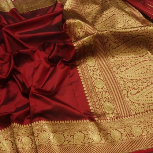 Daily Wear Women'S Simple And Beautiful Look Cotton Fabric Maroon Saree With Unstitched Blouse