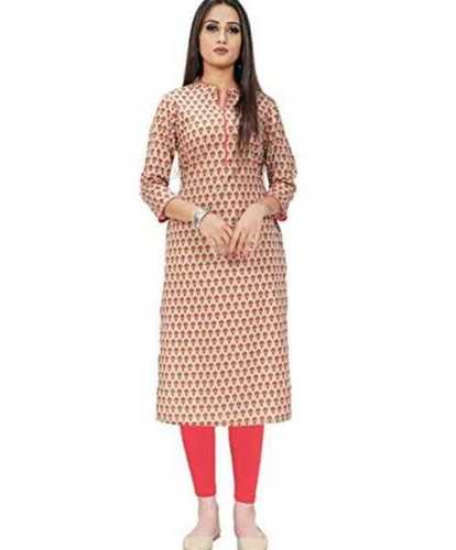 Multicolor  Collard Neck 3/4Th Sleeve Printed Regular Fit Long Straight Kurti For Ladies