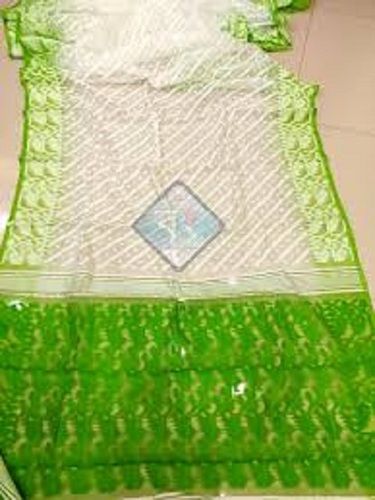 Beautiful And Party Wear Green And White Banarasi Silk Saree With Blouse