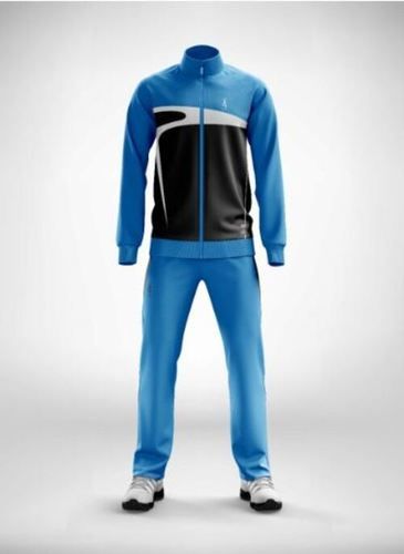 Comfortable And Washable Blue Black Color Full Sleeves Sports Tracksuit For Men