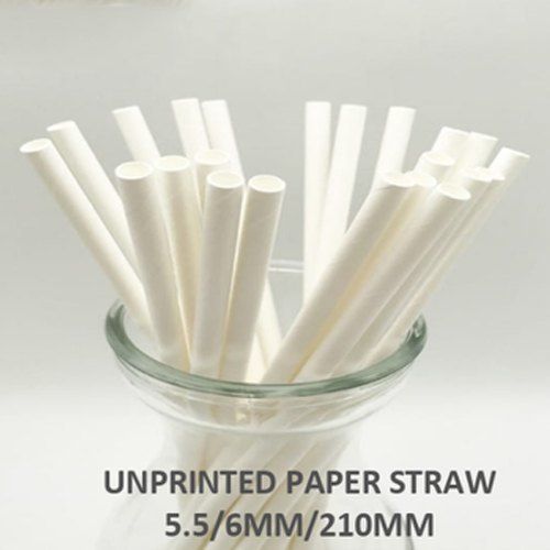 Eco Friendly Disposable 300GSM Plain White Unprinted Paper Straw With 6/210mm Size