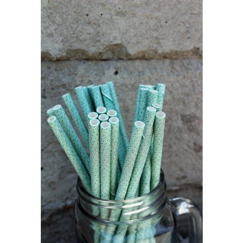 Blue Floral Design Paper Drinking Straw For Event And Party With Available 5.5/6/210Mm Size