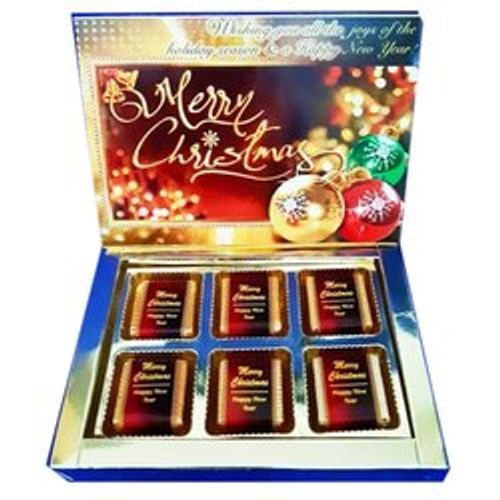 Merry Christmas Gift Box Of 6 Pieces Dark Brown Chocolate