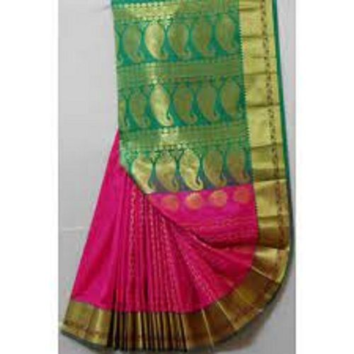 Party Wear Women'S Simple And Beautiful Look Banarasi Cotton Fabric Saree With Unstitched Blouse