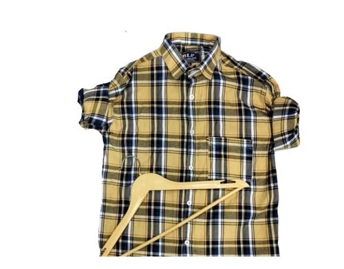 Yellow Color And Navy Checked Full Sleeves Casual Shirt For Mens