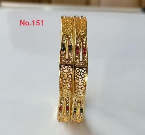 1 Set Of Fancy Bangles, Metal Material 2.8 Inch Round Shape And Golden Color