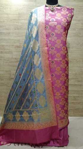 Silk Ladies Pink And Blue Color Party Wear Printed Fancy Salwar Suit Set