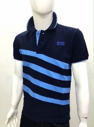 Navy Blue Printed Blue Strip Lines Mens T-Shirts For Casual And Regular Wear Cutting Thickness: 0.3 To 0.80 Millimeter (Mm)