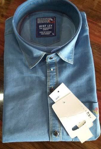 Party And Casual Wear Plain Dyed Light Blue Denim Shirt For Mens Age Group: All Sizes