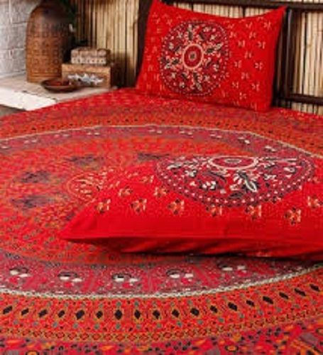 Red Cotton Printed Bed Sheets And Durable, Soft, Cotton Fabric