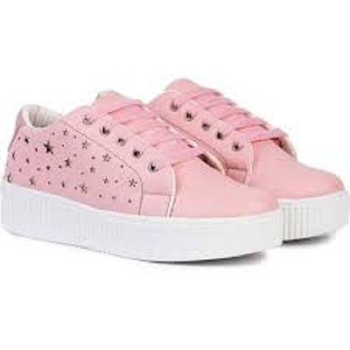 Washable  Baby Pink And White Color Fashion Shoes For Ladies, Rough And Tough Use