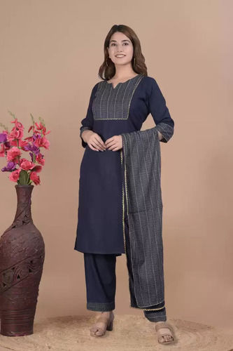 Blue Color Rayon Kurta And Pajama Set With Dupatta For Ladies Bust Size: 35-36 Inch (In)