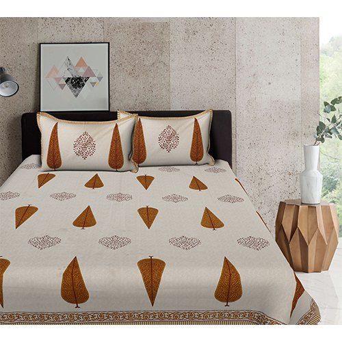 Quick Dry Brown Colored Beautiful Leaves Printed Pure Cotton Bed Sheet With Extra Comfort