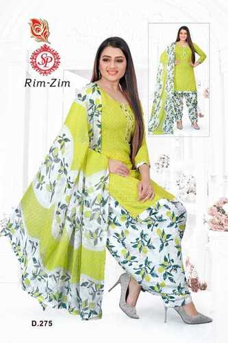 Green And Printed Round Neck Full Sleeves Daily Wear Cotton Salwar Suit