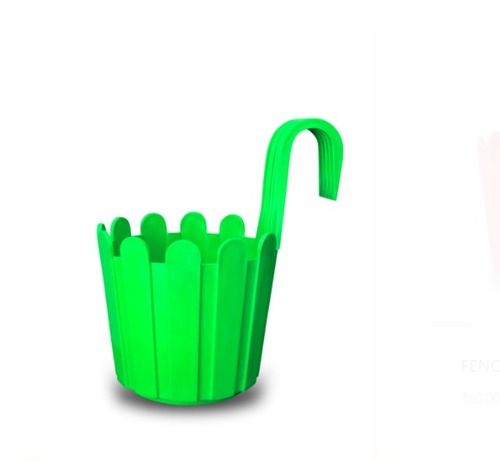 Green Round Fence Hook Plastic Pot For Indoor Planting Dimensions 11X7 Inch