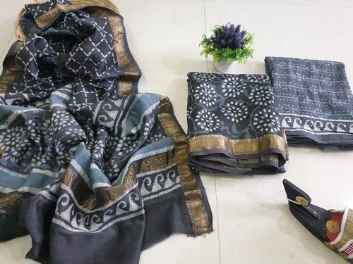 Grey Printed Unstitched Daily Wear Cottons Suit For Ladies 