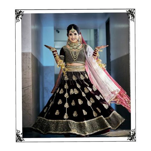 Buy Designer Heavy Embroidered Marron Velvet Lehenga Choli for Bridal Women  Indian Reception dress 7536 at Amazon.in