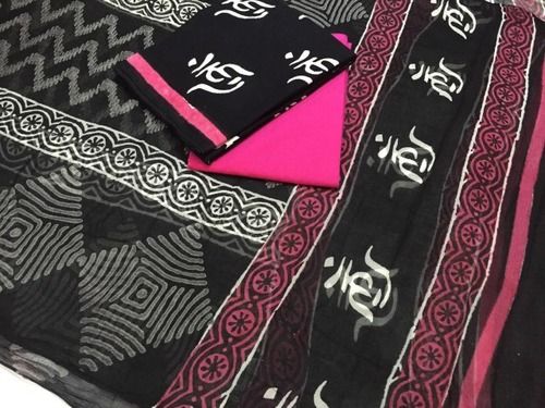 Pink And Black Printed Unstitched Daily Wear Casual Wear Cottons Suit