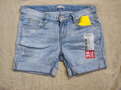 Plain Sky Blue Denim Short For Woman With Waist Size 28 Cm