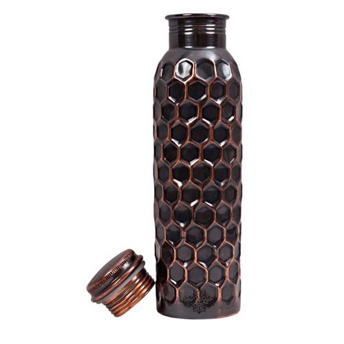 कॉपर कैप और क्षमता 1 लीटर के साथ ब्लैक एंटीक फिनिश प्योर कॉपर बॉटल