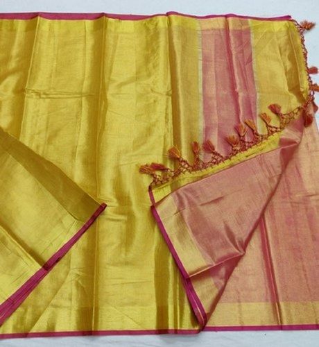 Golden Handmade Uppada Tissue Silk Saree With 6.3 Meter Length And Unstitched Blouse Piece