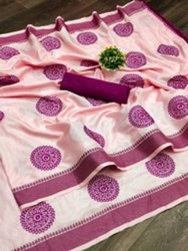 Party Wear Light Pink Colour Ladies Butter Silk Saree With Soft Textures And Light Weight