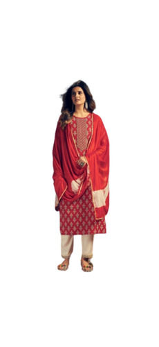 100 Percent Cotton Red Color Designer Salwar Suits Light Weight And Durable