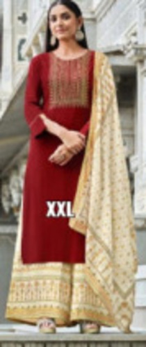 100 प्रतिशत कॉटन रेड रेयॉन प्रिंटेड स्टिच्ड सूट सेट हल्का वजन और आरामदायक सजावट सामग्री: पेंट