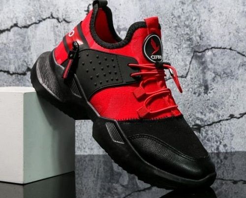 Washable Red And Black Color Comfortable Breathable Rubber Material Casual Shoes With Laces For Men