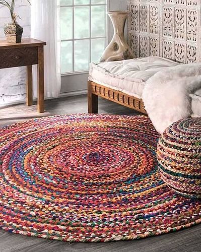 Round Shape Machine Knitted Floor Rugs For Hotel And Home Back Material: Anti-Slip Latex