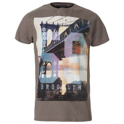 100 Percent Cotton Brown Color Printed Short Sleeves T Shirts For Mens