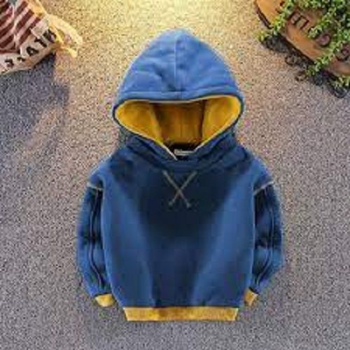 Blue And Yellow Winter Wear Regular Fit Full Sleeves Plain Kids Hoodies  Age Group: 1-5 Years