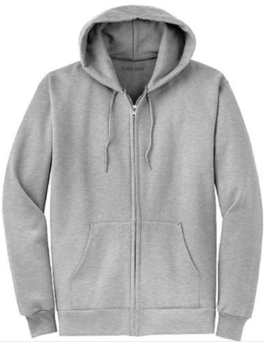 Washable Casual Wear Grey Colour Plain Mens Hoodies With Cotton Fabrics And Long Sleeves