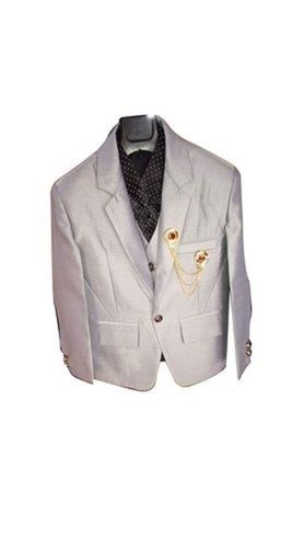 Fashionable and Stylish Light Grey Colour Party Wear Silk Boys Suits