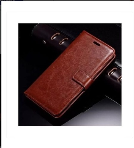 Lightweight Plain And Stitches Design Leather Mobile Flip Cover, Brown Color - PU Leather, Poly-Carbonate Hardback, Flip Design, Intelligent Access