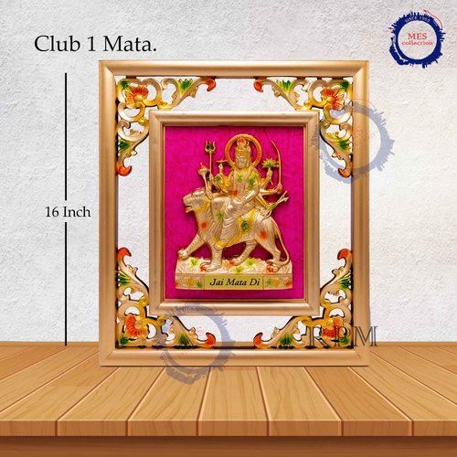 Wood Multicolor Square Sherawali Mata Wall Hanging Frame(Termite Proof)