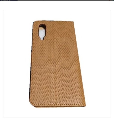 Plain And Stitches Design Leather Mobile Flip Cover - Leather Material, Light Brown Color | Automatic Flip Closure, Keyhole For Easy Carrying